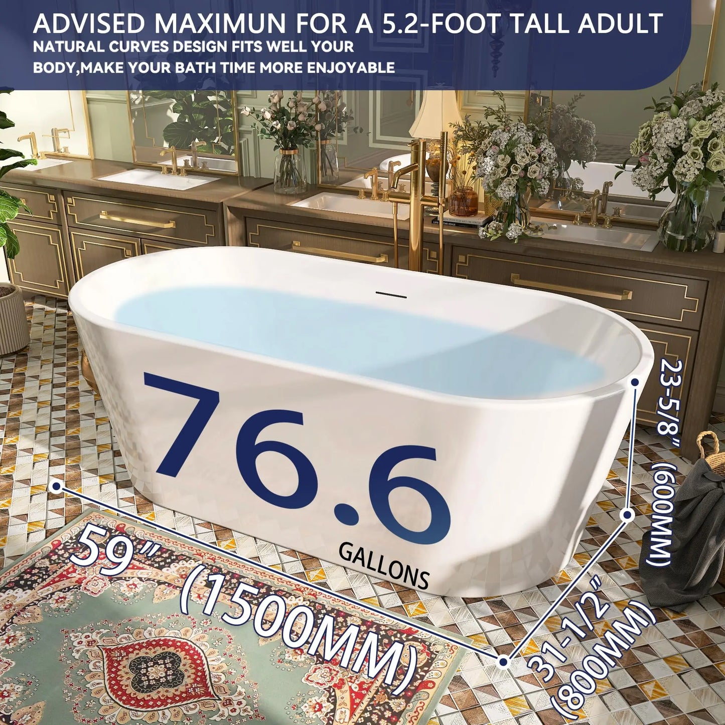 Sh.Kl Acrylic Freestanding Bathtub Soaking CUPC Certified