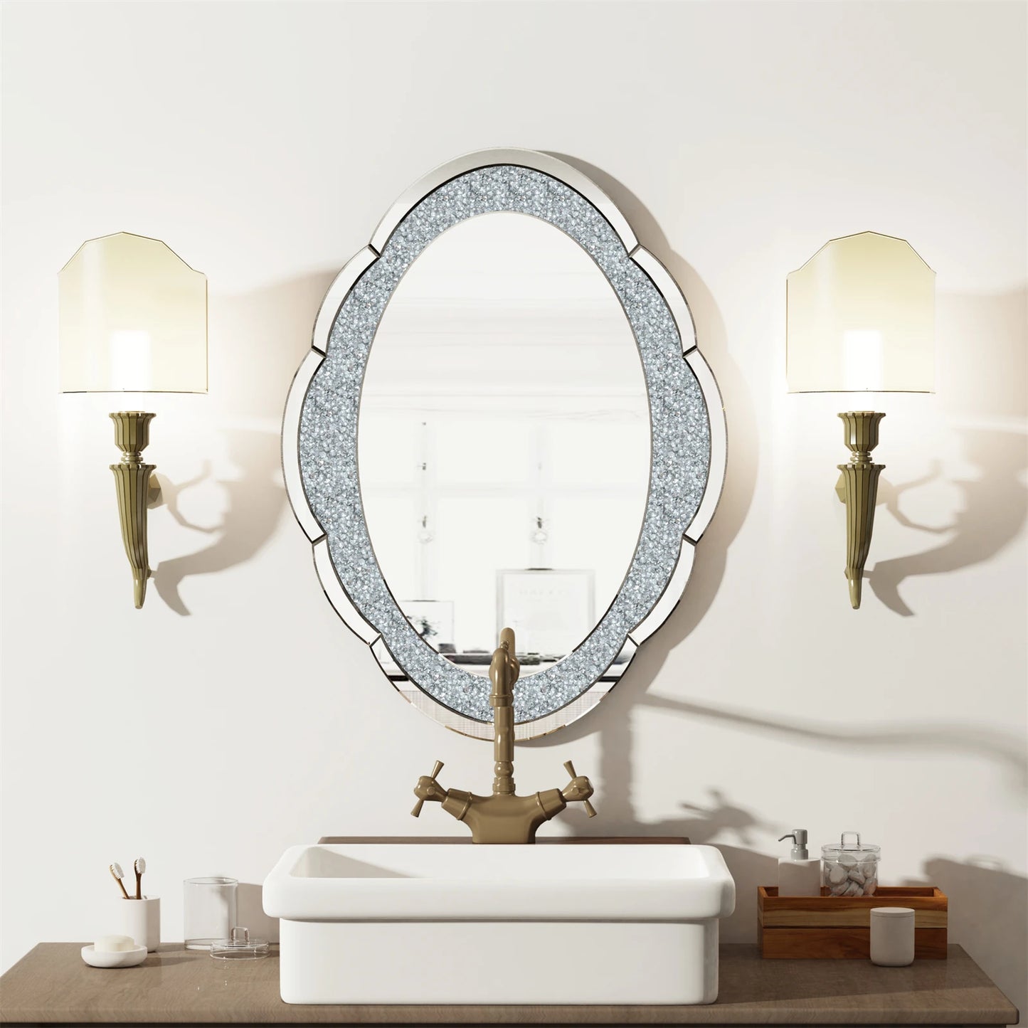 BORWARTH Arch Crystal Mirror Crushed Diamond Vanity Decor