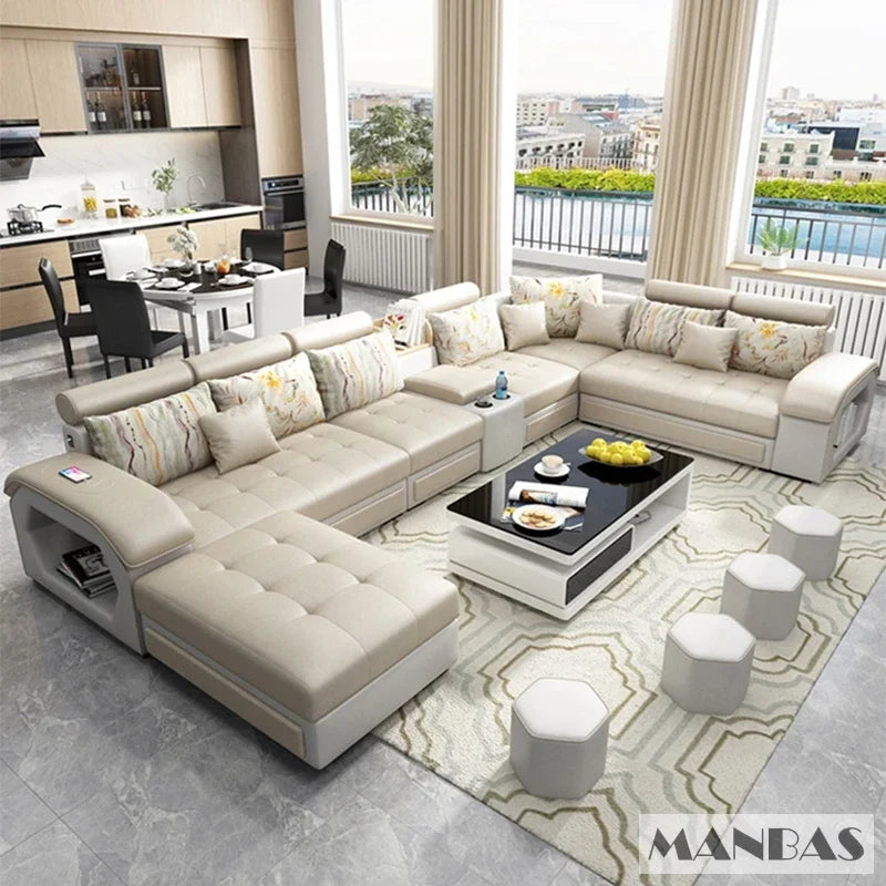 Linlamlim Modern U-Shaped Fabric Sofa Set with USB