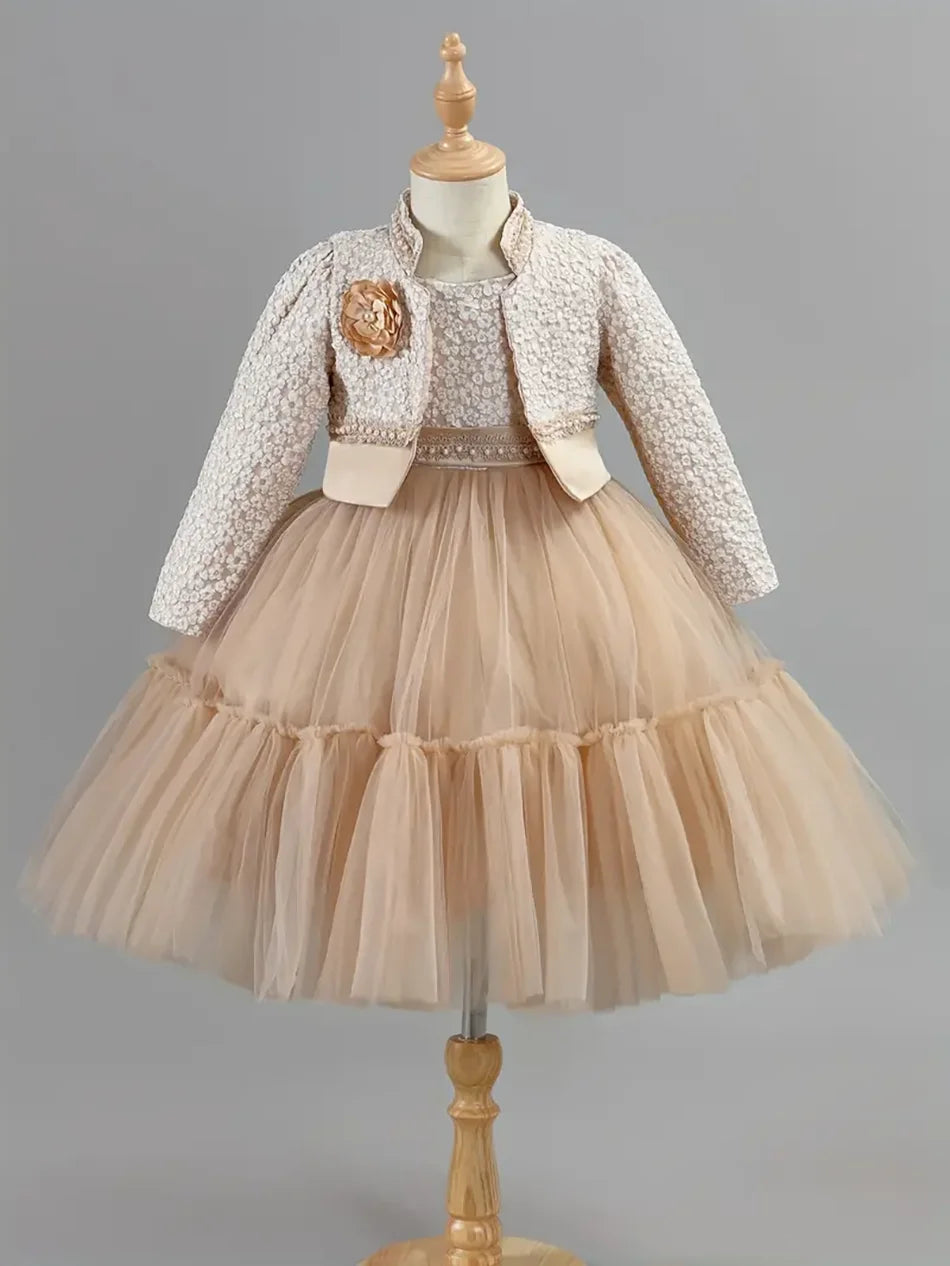 Guangdong Girls Dress Set Floral Lace Coat Outfit Collection