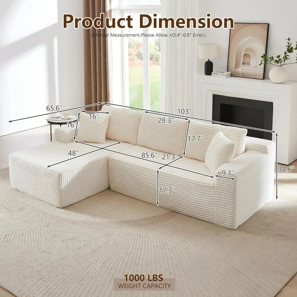 DAFIFY Boneless Sectional Couch With L Shaped Chaise