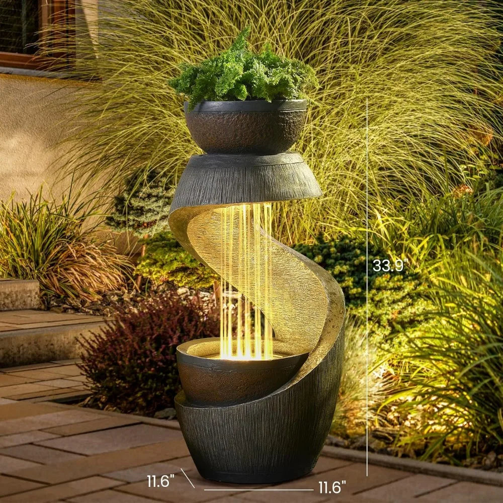 GardesT Outdoor LED Resin Water Fountain S Shaped Design