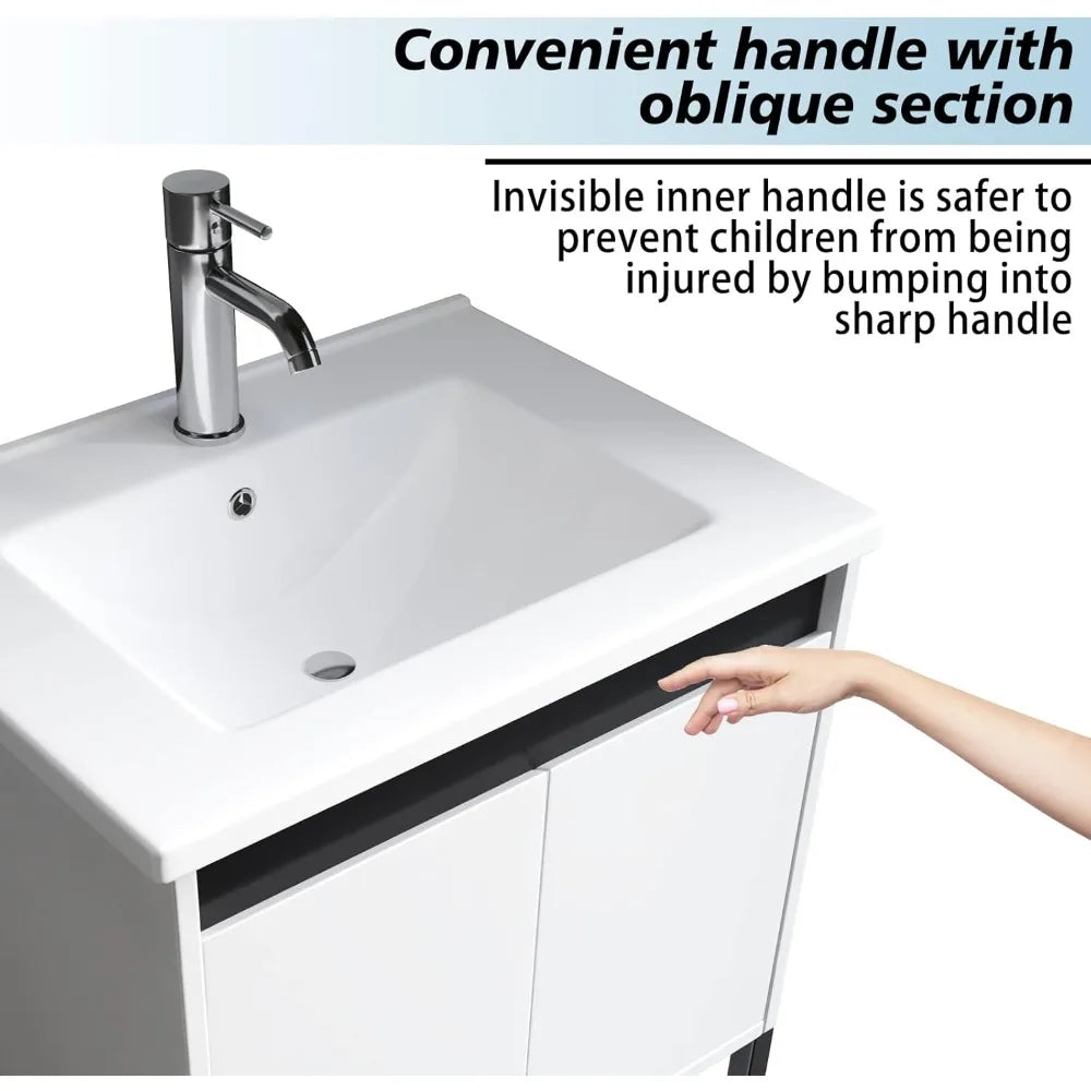 Ceramic Sink Vanity With Modern Chrome Faucet For Bathroom