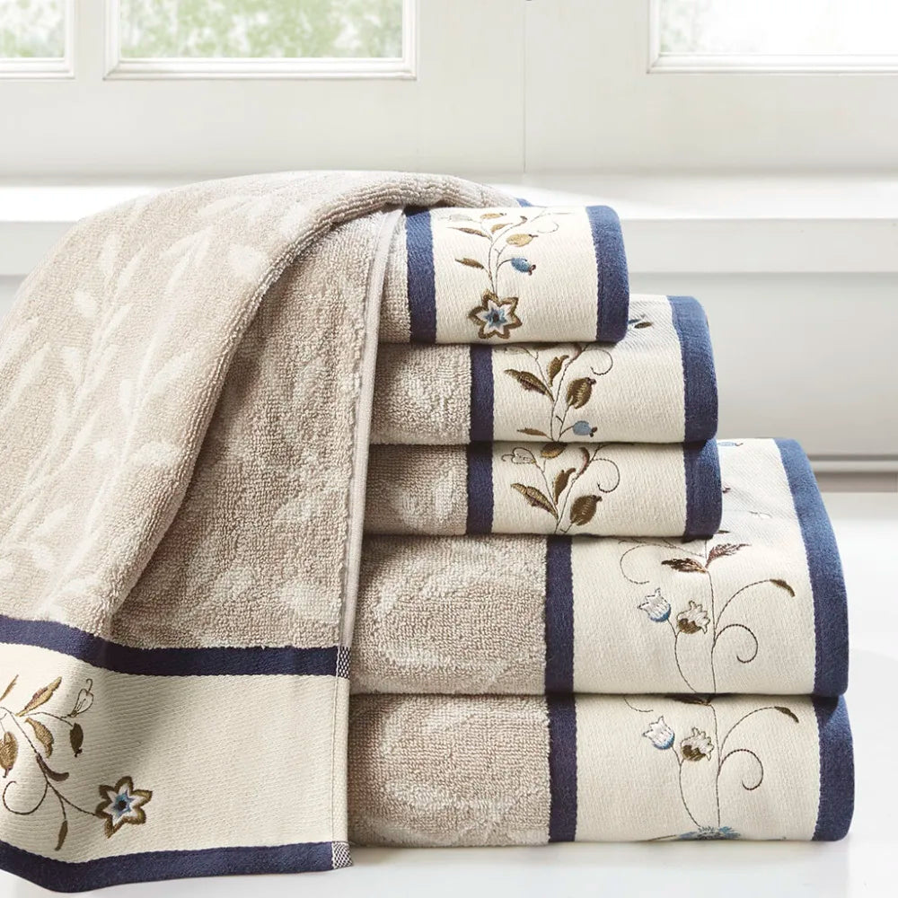CN Hong Kong Embroidered Cotton Jacquard Towel Set 6 Piece
