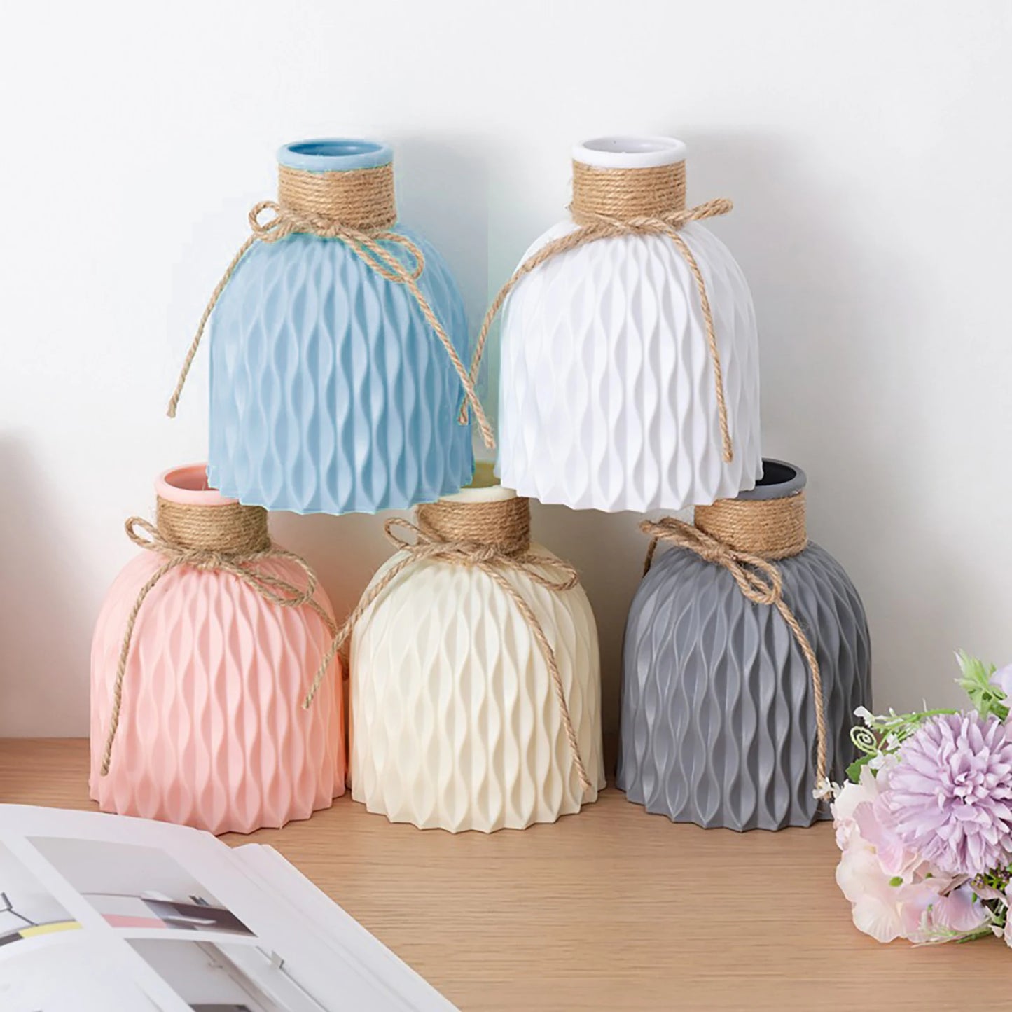 Hignconcerned 3pc Plastic Vases Set Rattan Unbreakable Decor