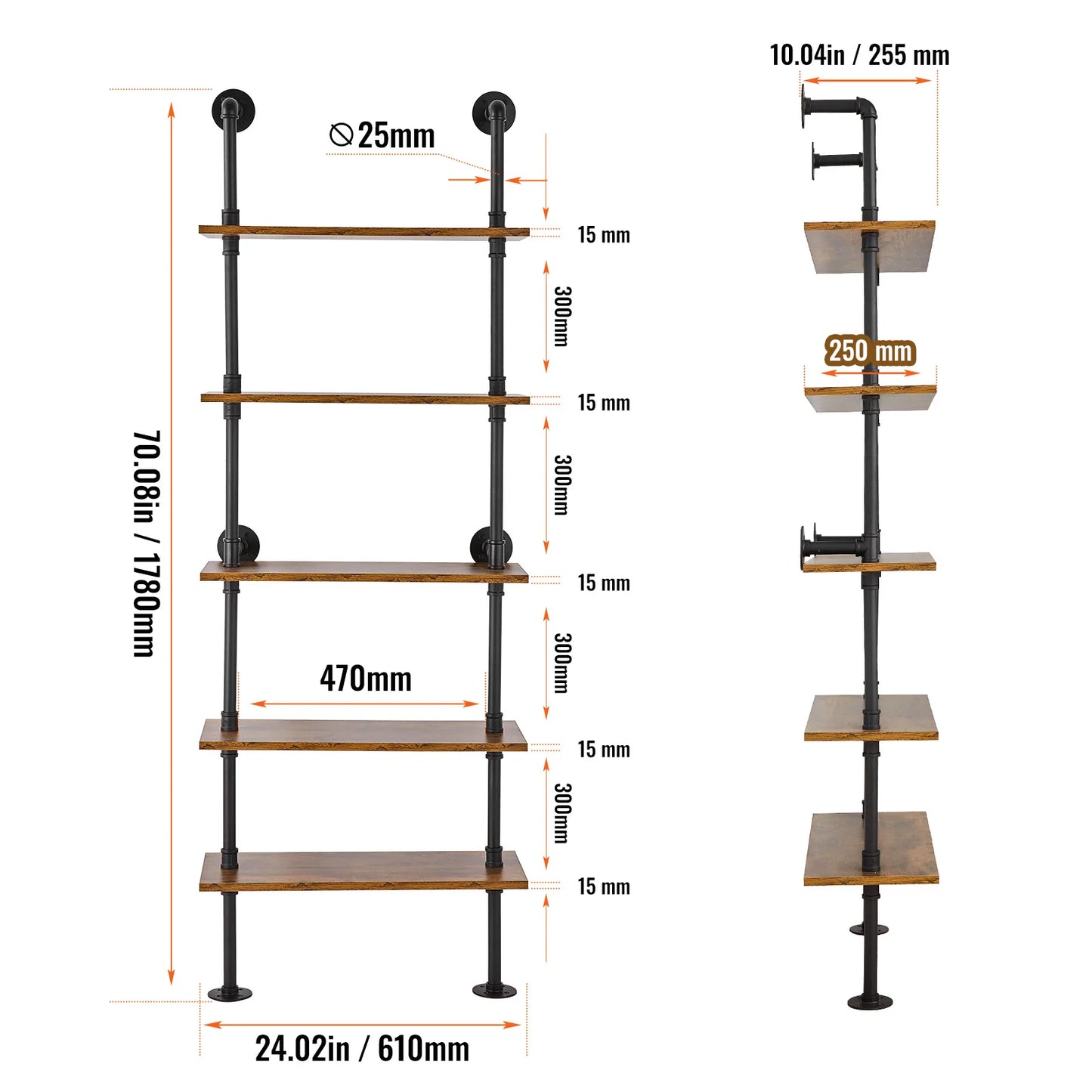 SucceBuy Industrial Pipe Shelving Wall Mount Wood Shelves
