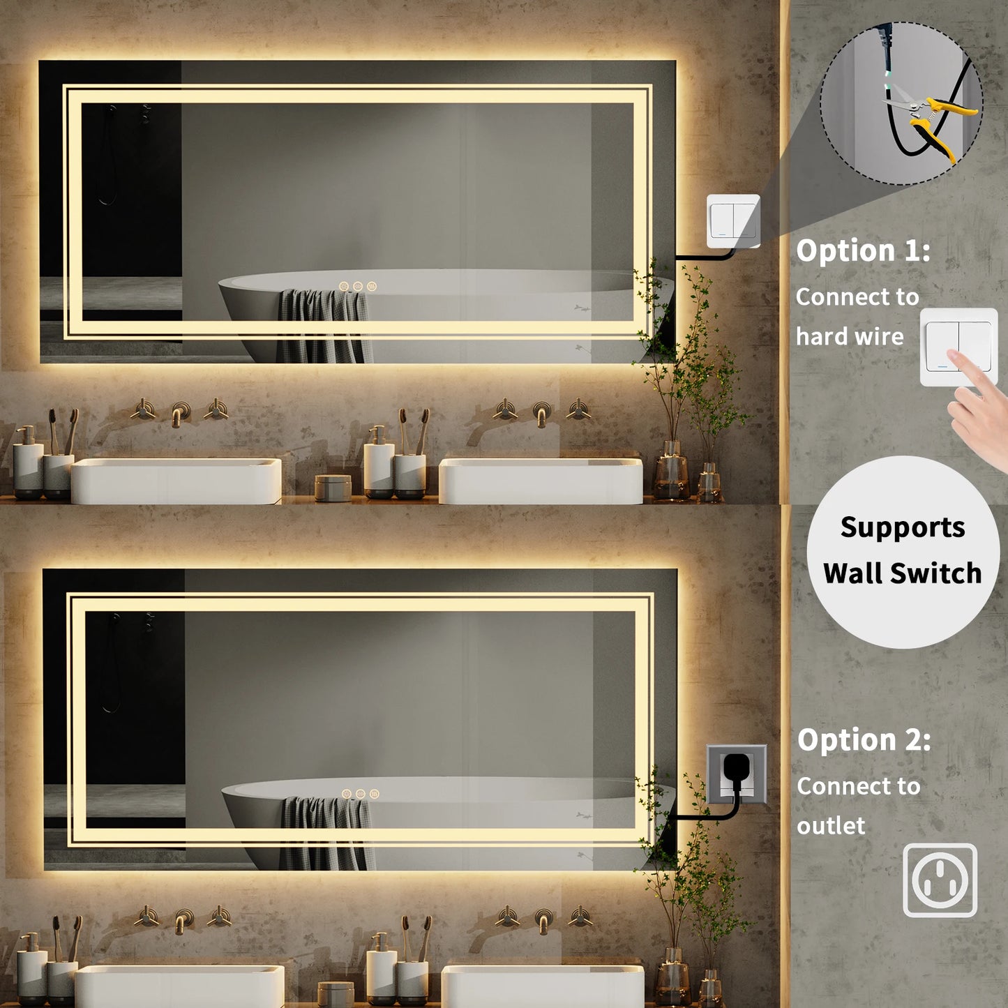 Wisfor Led Bathroom Mirror With Lights Anti Fog Dimmable