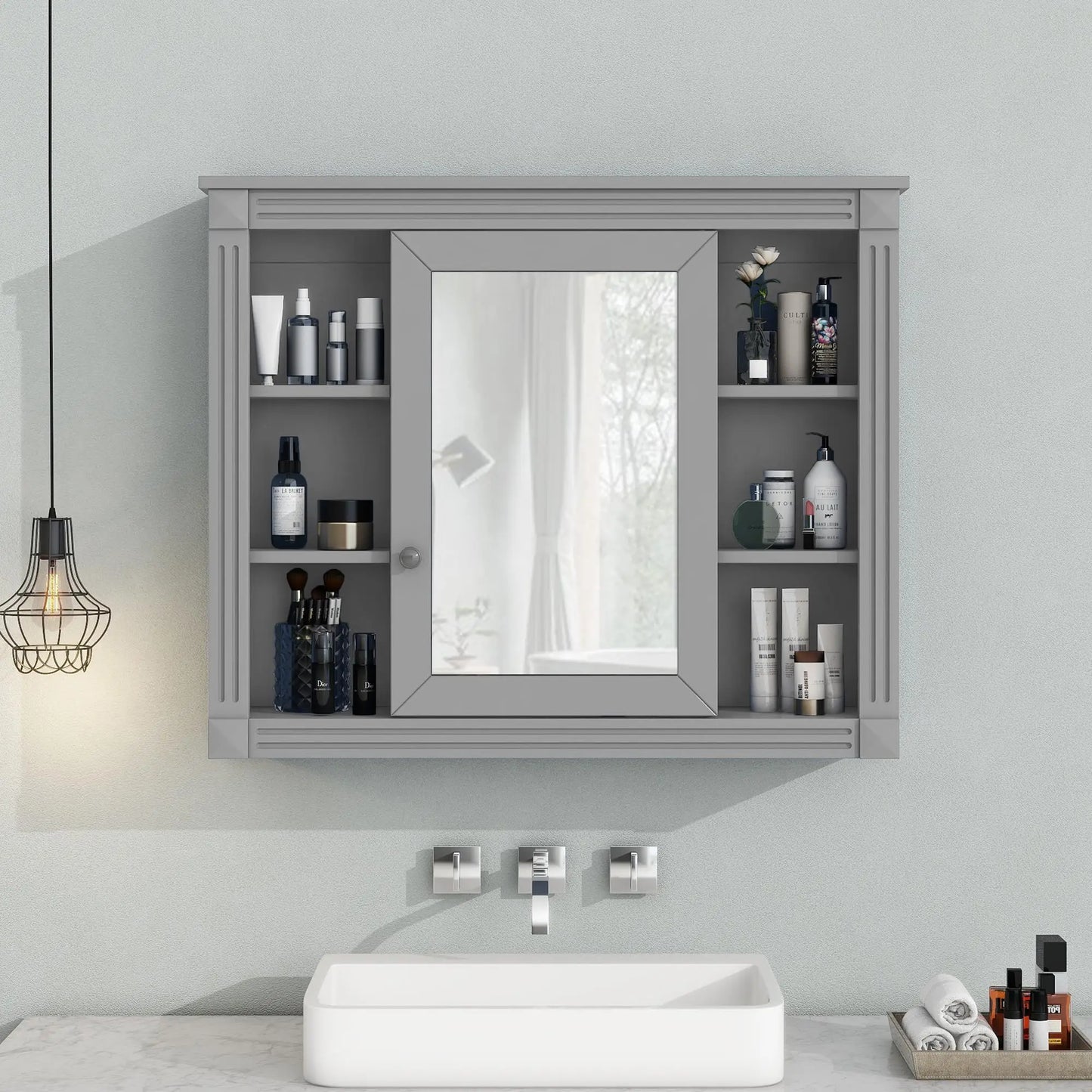 Hign Concerned Wall Mounted Bathroom Cabinet With Mirror