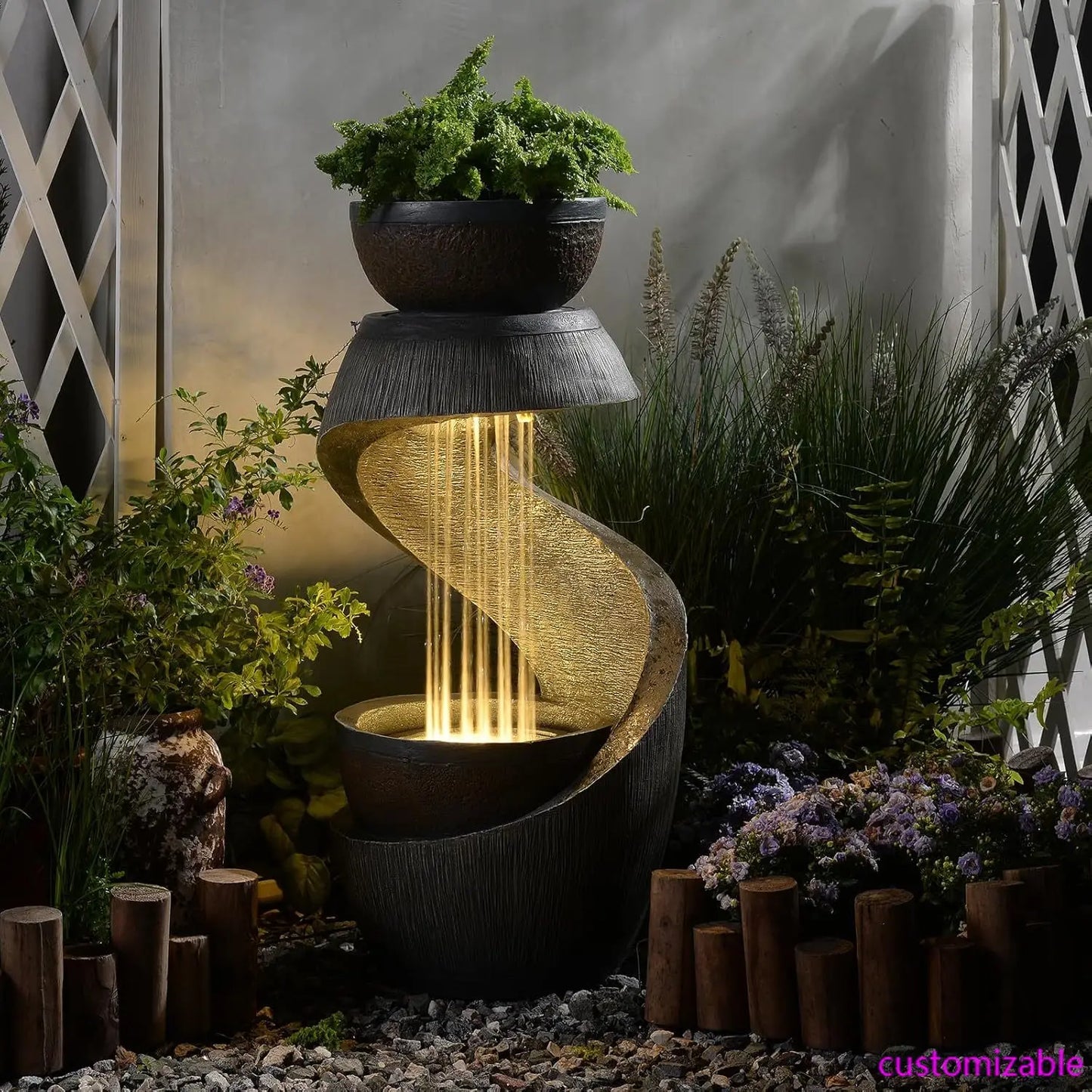 XMSJ Waterfall Fountain Outdoor Garden With Bowl Planter