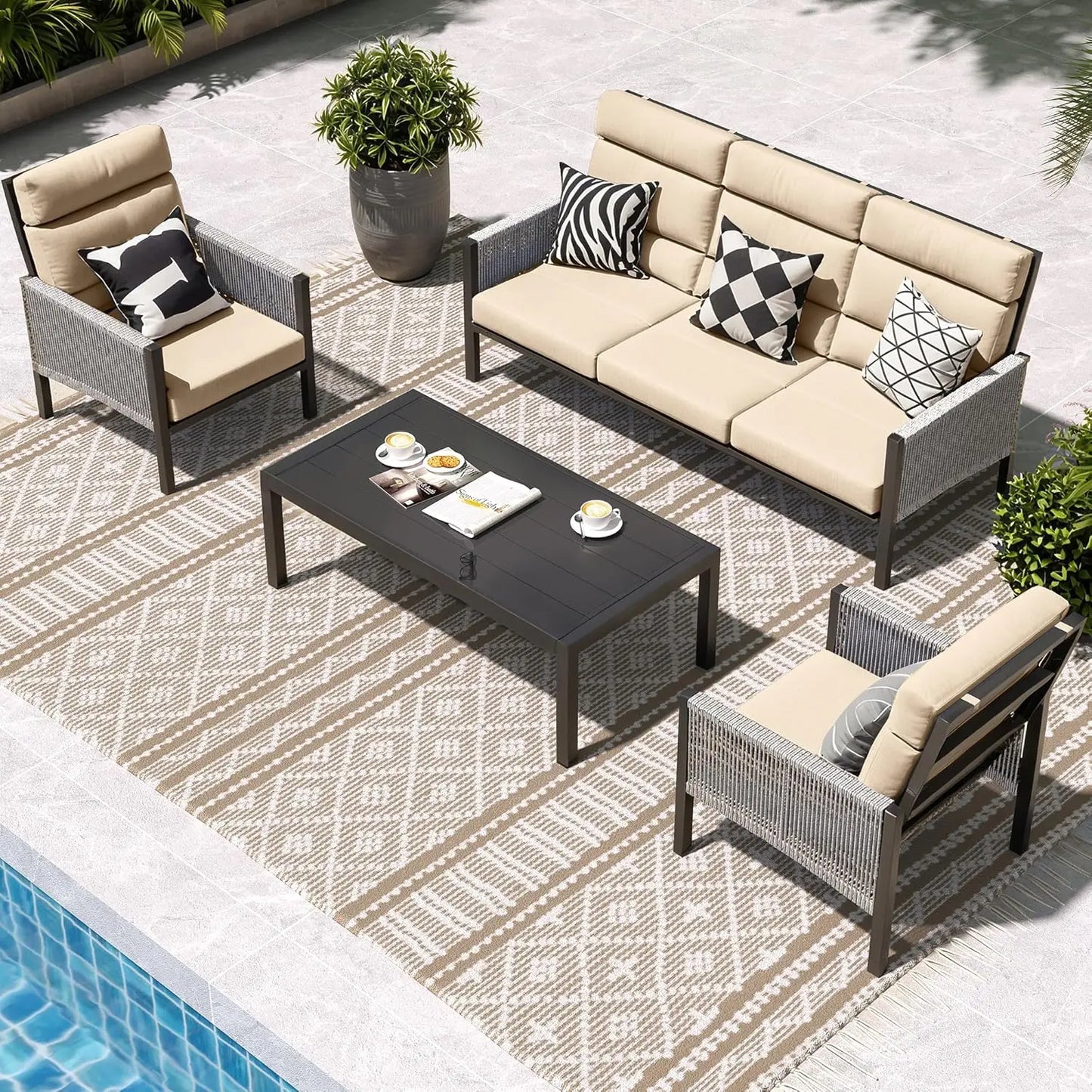 Angduo Aluminum Outdoor Furniture Set High Back Sectional