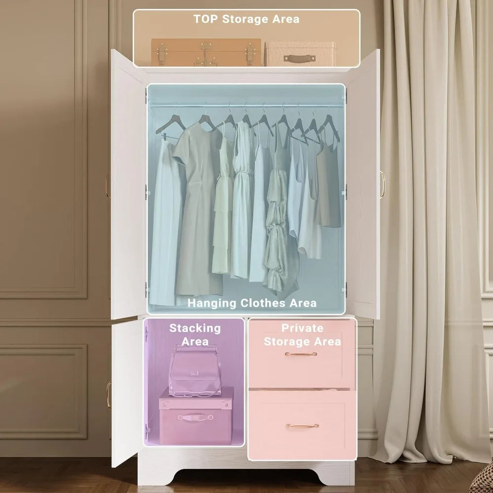 Wardrobe Closet With Mirror Doors Drawers Shelves Armoire