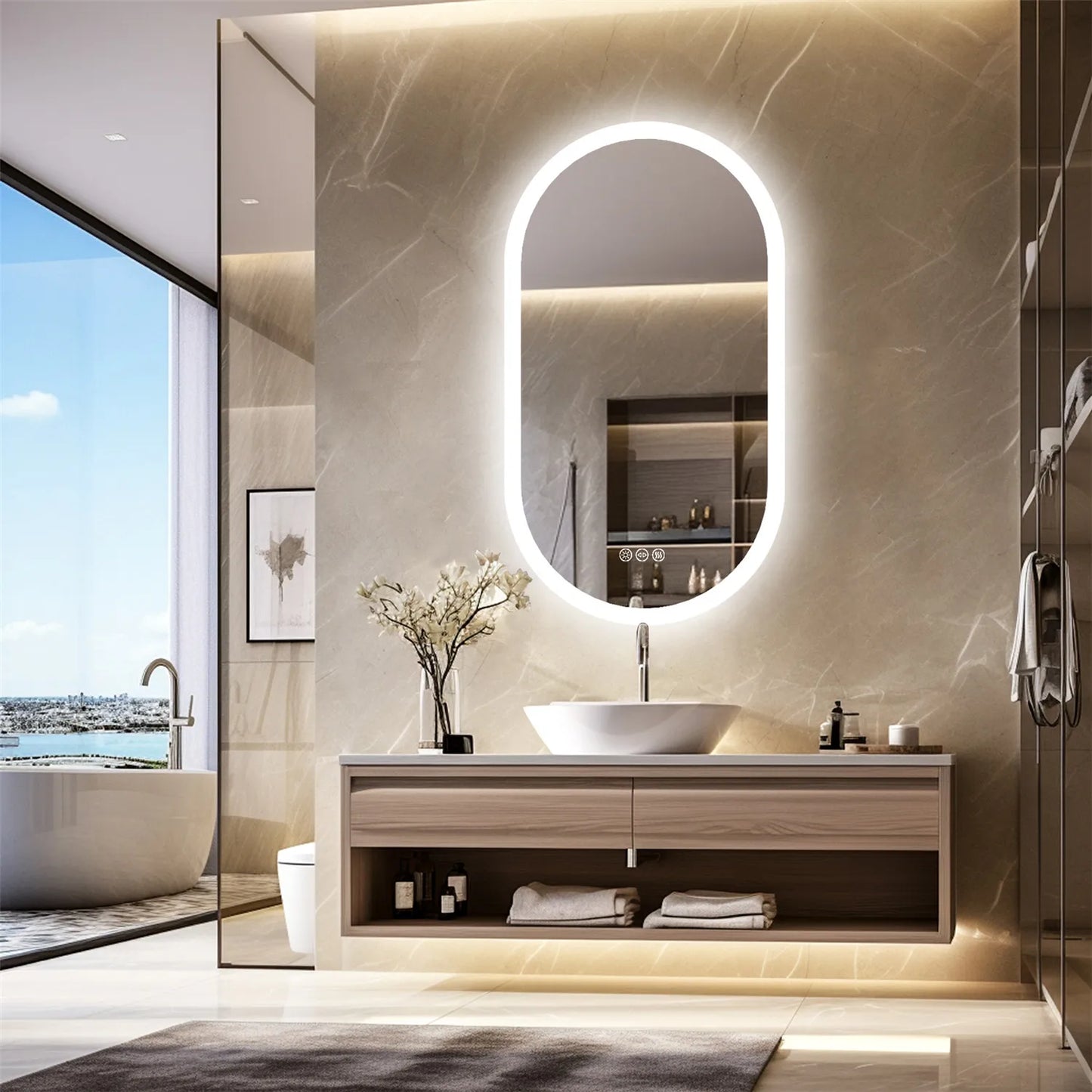 Wisfor Backlit Smart LED Bathroom Mirror Dimmable Anti Fog