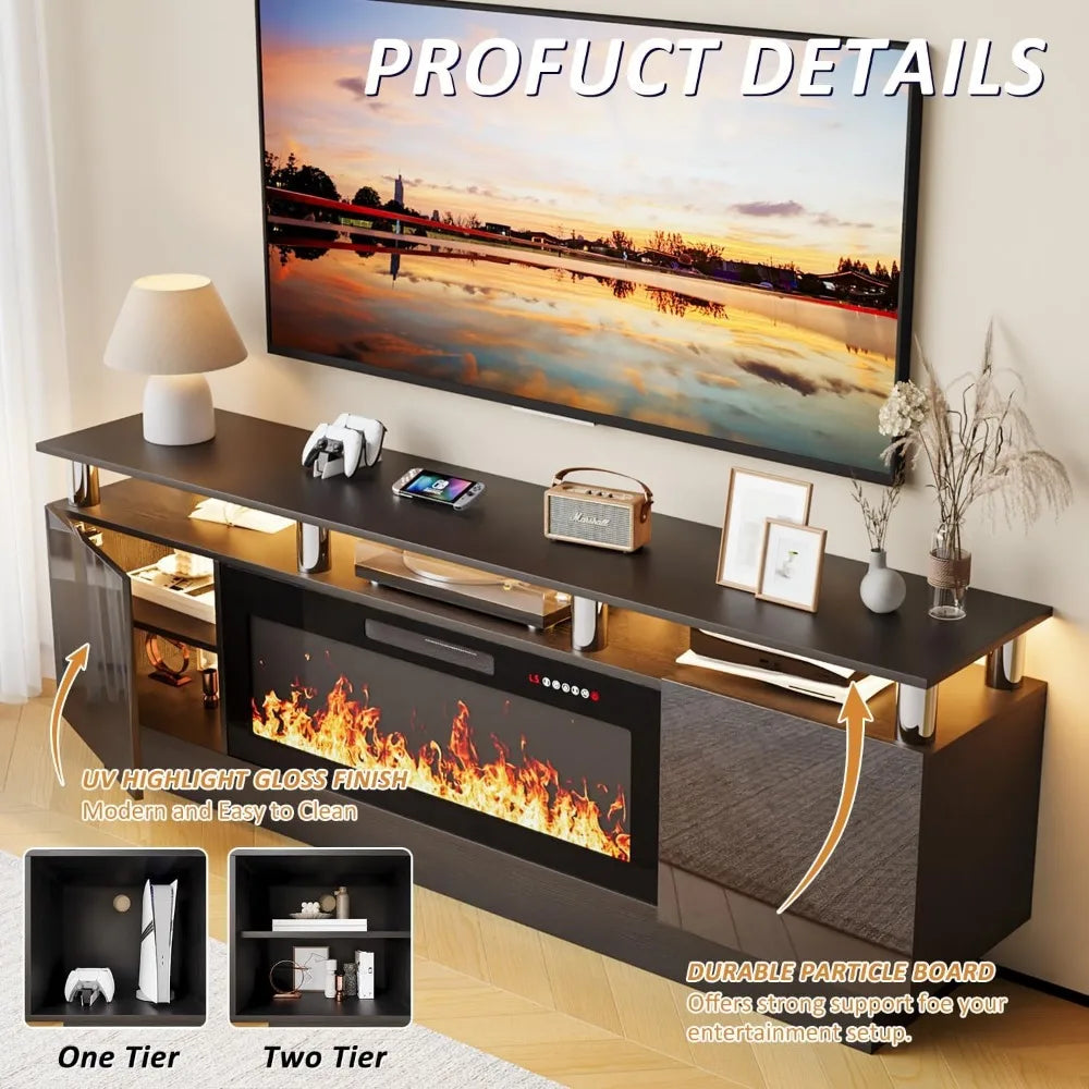 Modern Wooden Electric Fireplace TV Stand With Remote