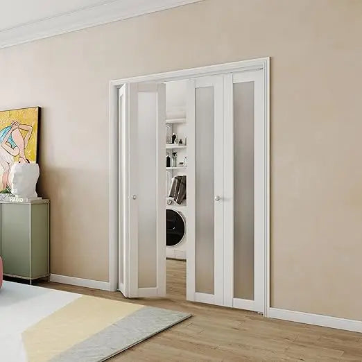 XUYUAN Closet Door Full Lite Reeded Glass Bifold Doors