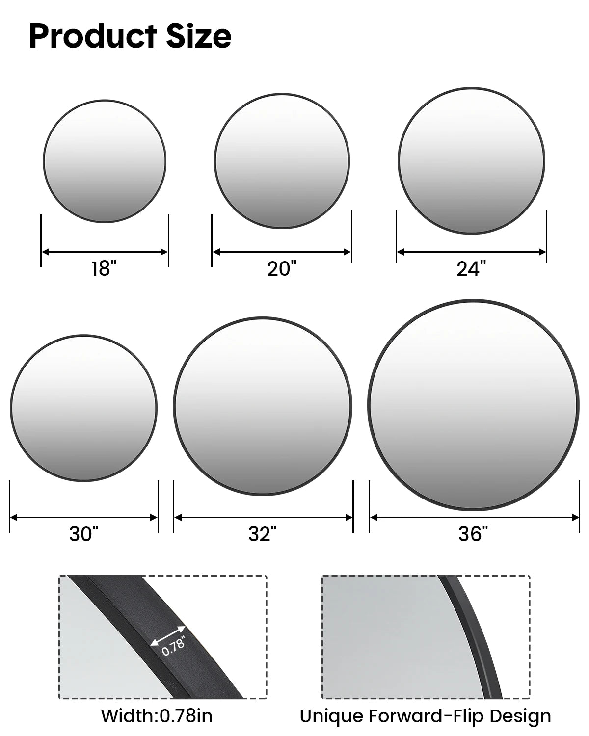 HiMISS Round Aluminum Mirror Framed Bathroom Wall Decor