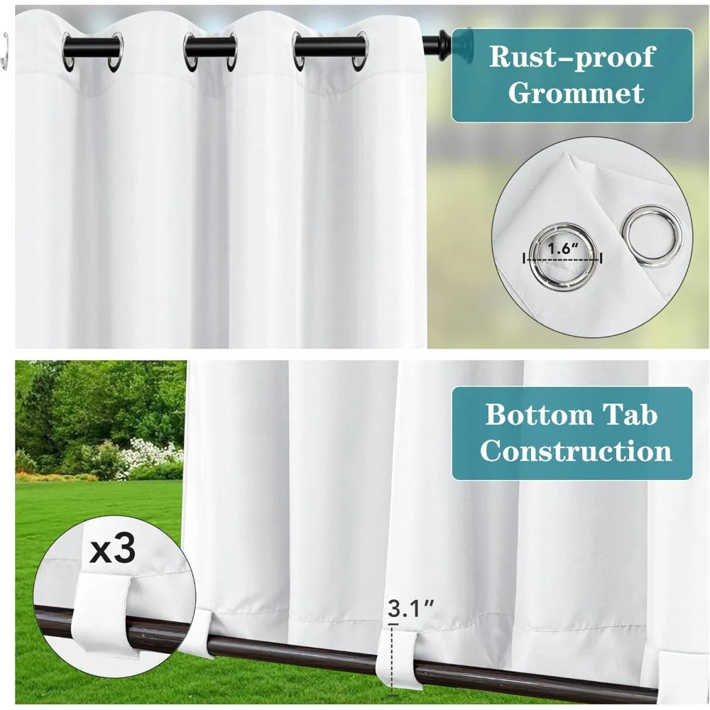XMSJ Outdoor Curtains Patio Weatherproof Privacy Windproof
