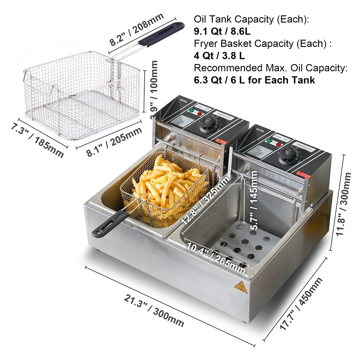 SucceBuy 12L Electric Deep Fryer Dual Removable Tanks