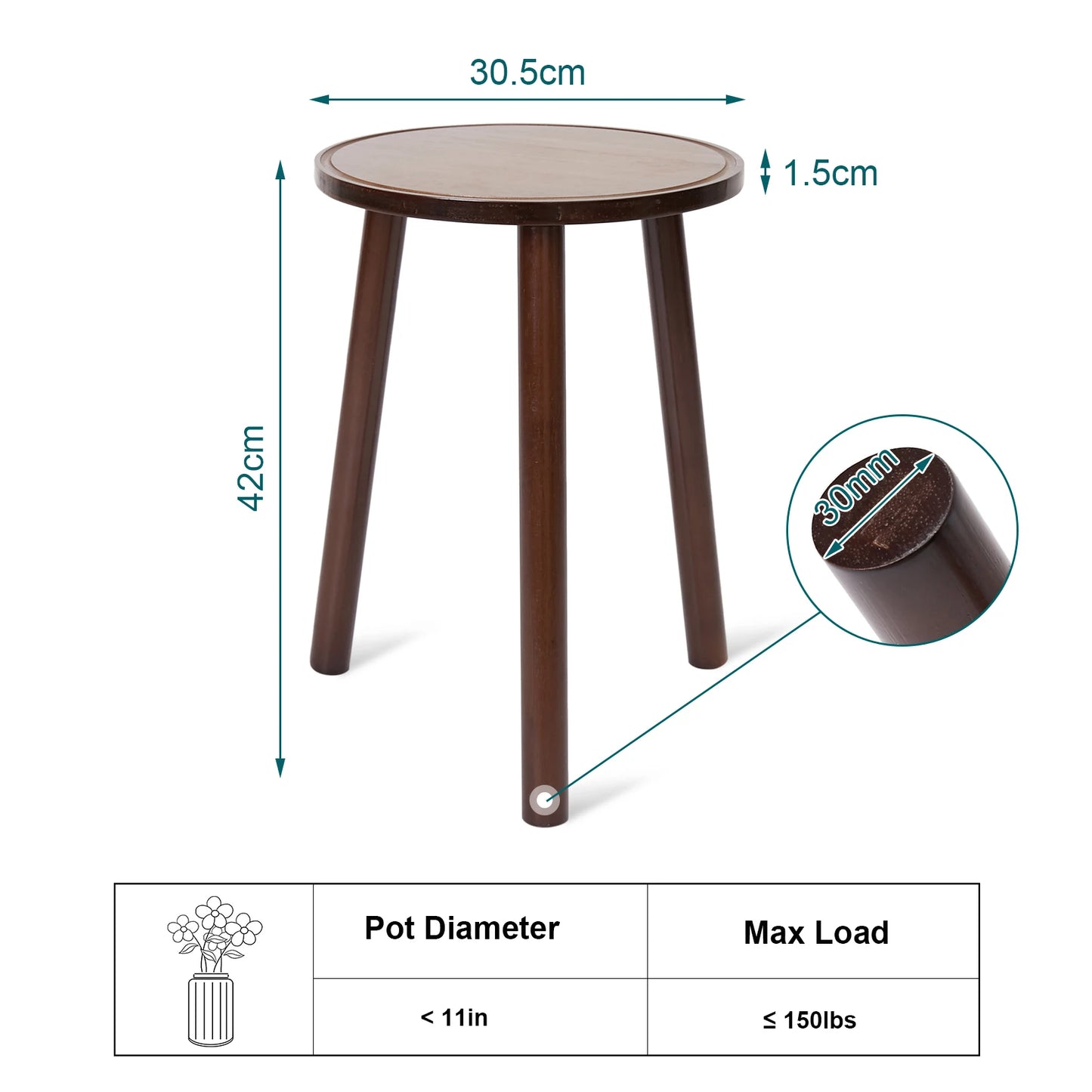 Hign-concerned Small Round End Table Plant Stand 3 Leg Wood