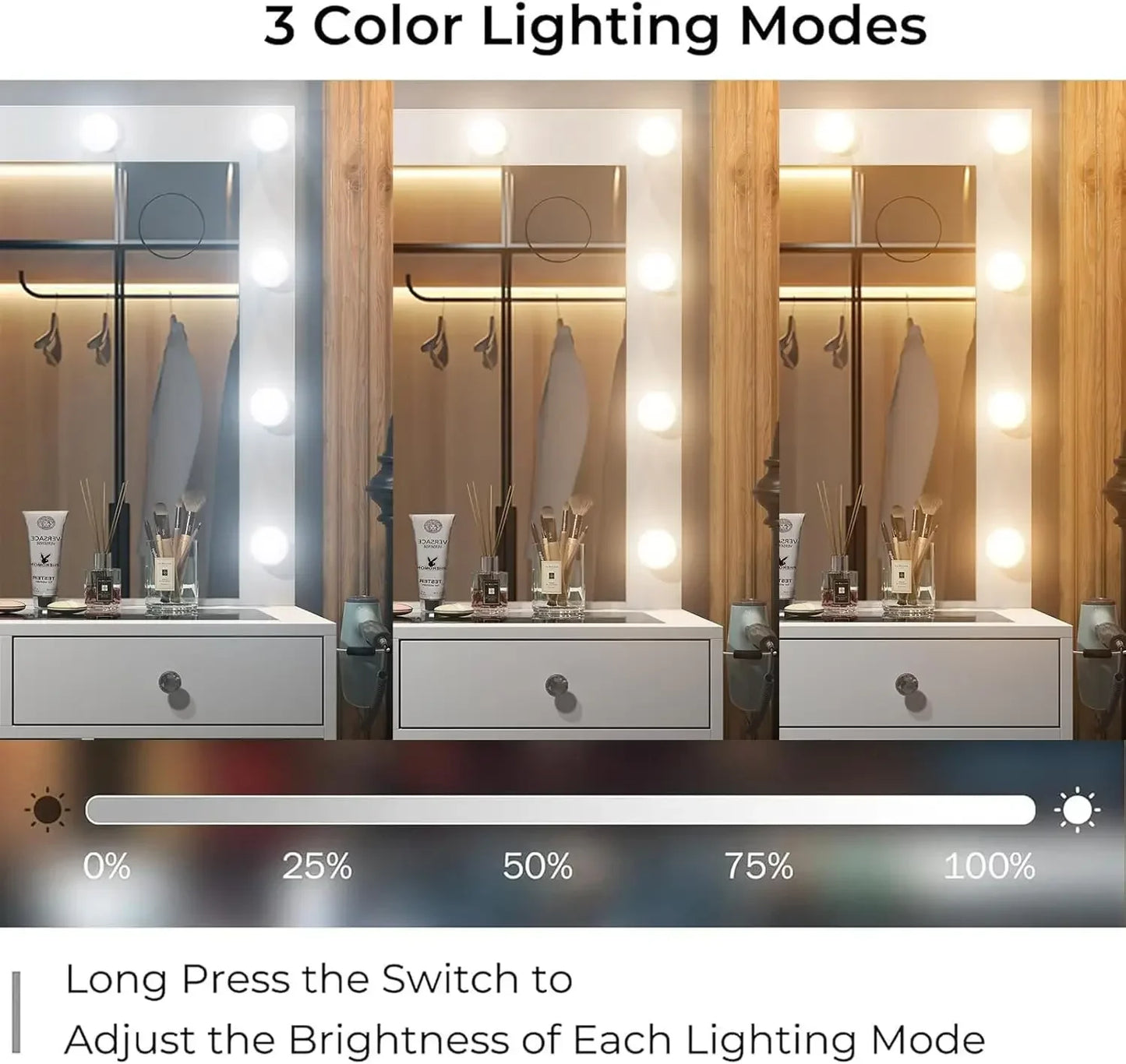 General Use Vanity Desk With Mirror And 12 LED Lights