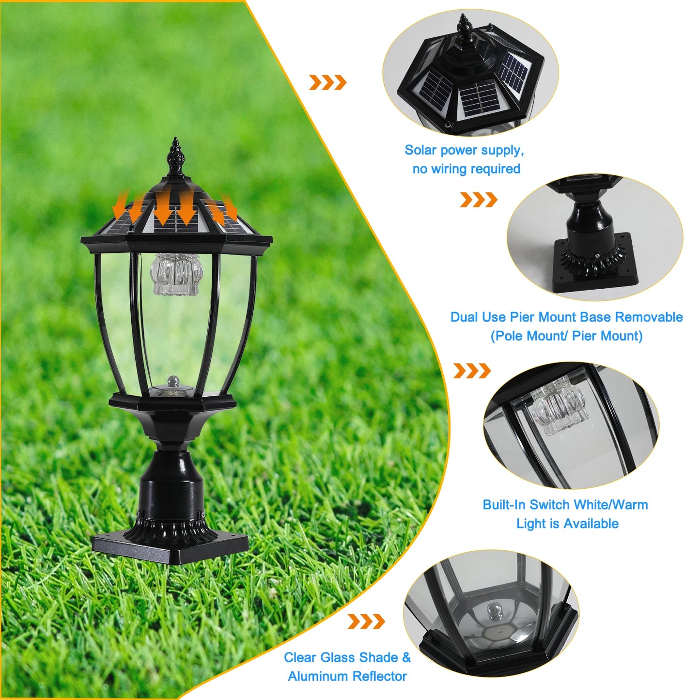 ARLGSITE Solar Powered Post Light Waterproof LED Lamp
