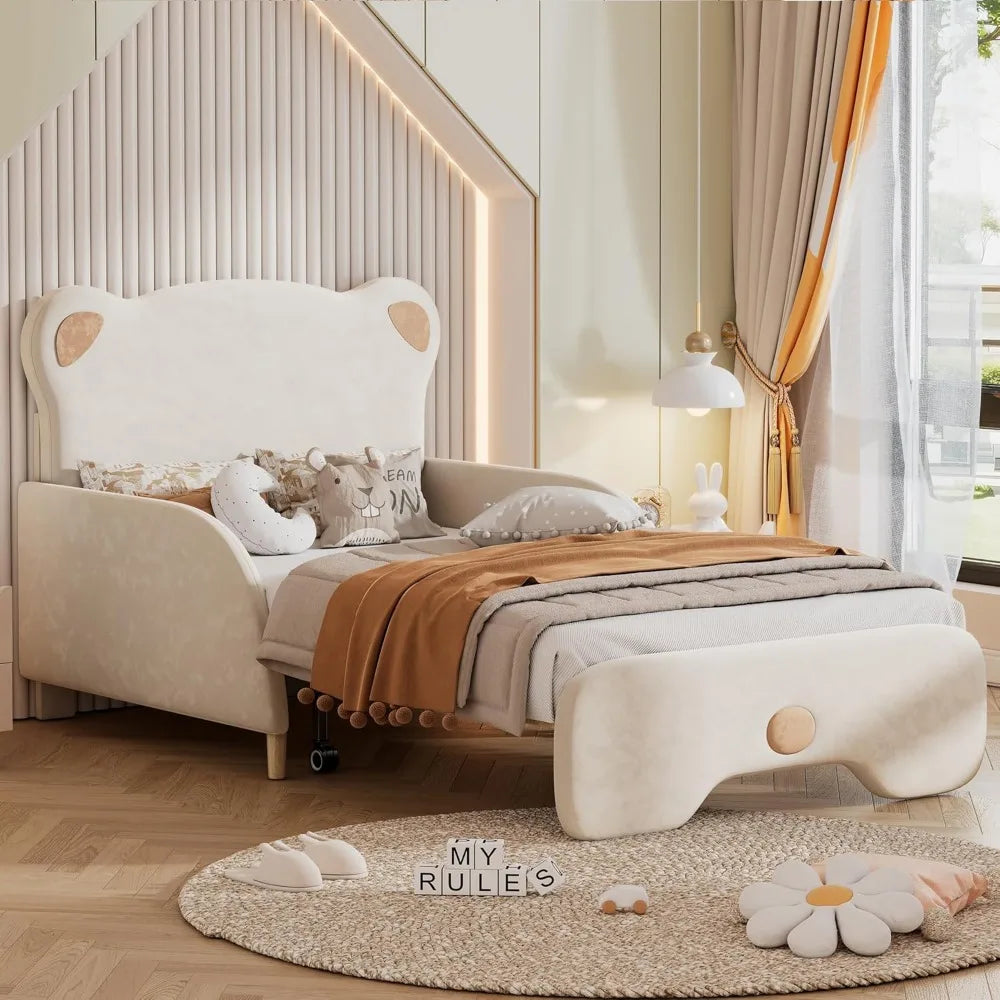 EAJNFAJK Extendable Daybed Sofa Bed With Bear Headboard