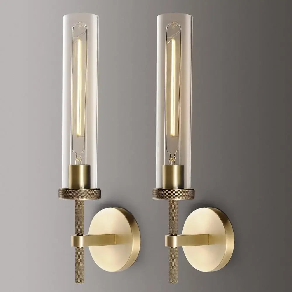 XMSJ Brass Wall Sconces Set Of Two Tubular Glass Lighting