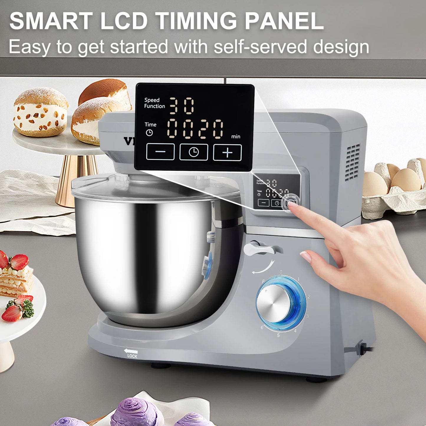 VEVOR 7.4 Qt 5 In 1 Stand Mixer With LCD Digital Screen