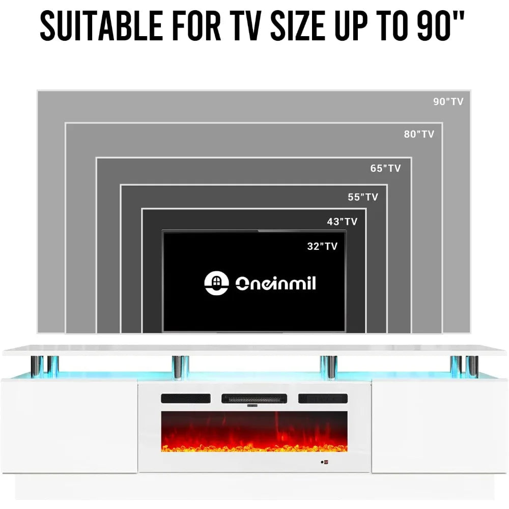 XMSJ Modern Electric Fireplace TV Stand With LED Lights