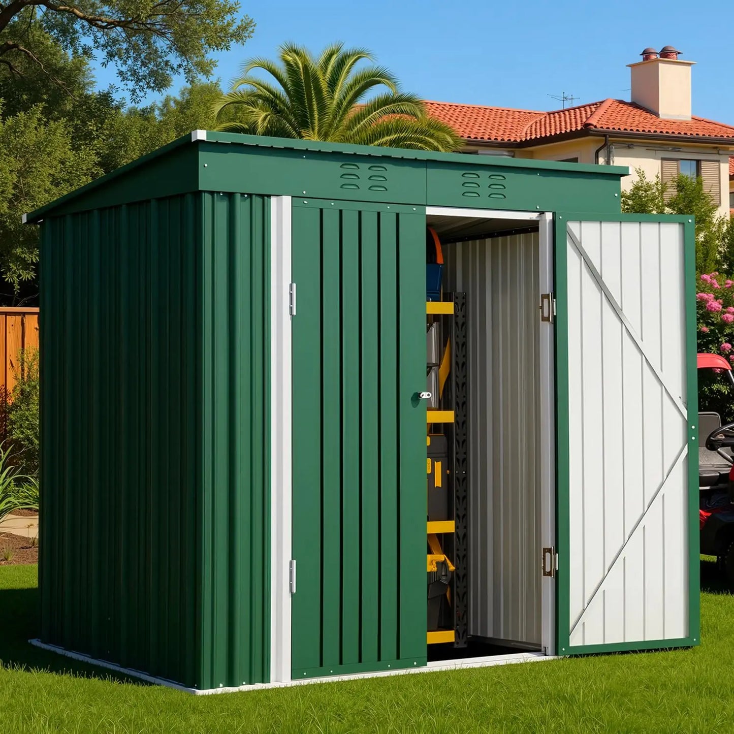 Outdoor Metal Storage Shed With Double Lockable Doors