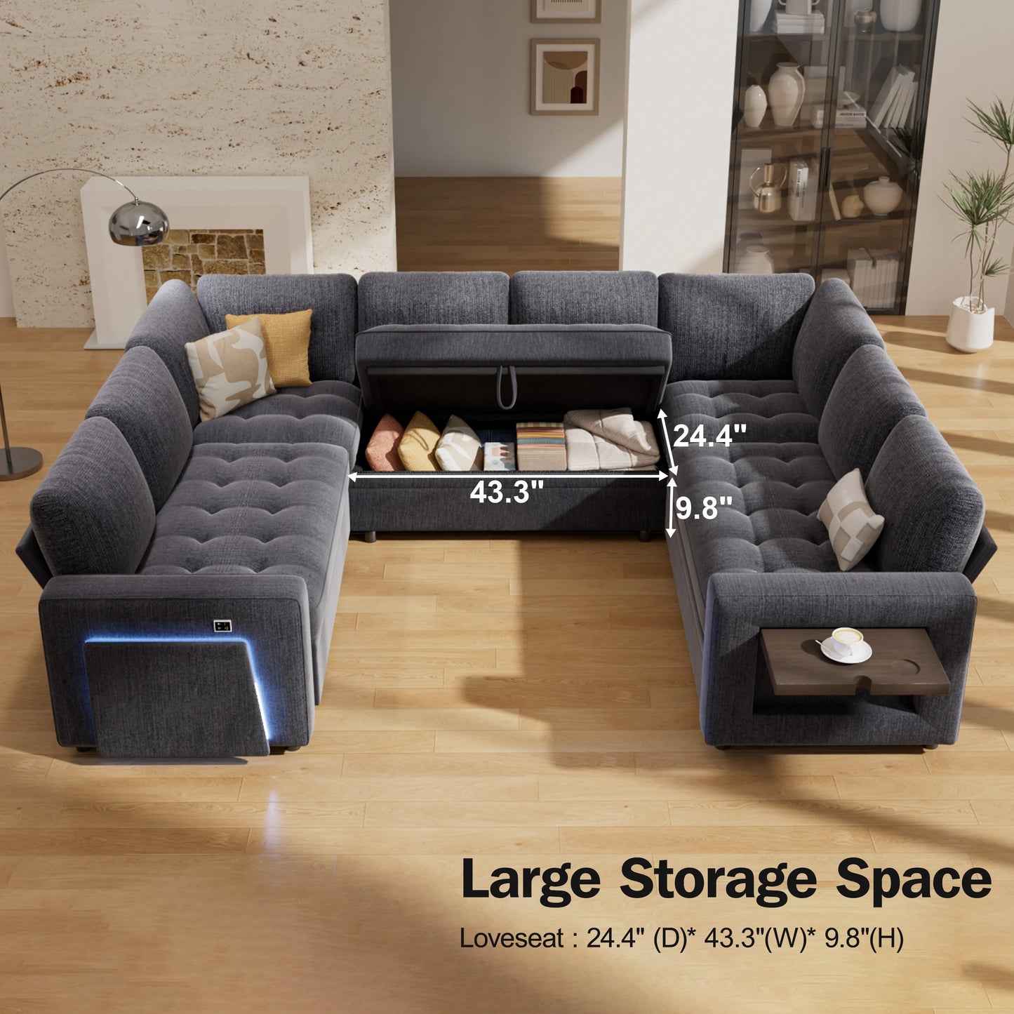 Hcore U Shaped Modular Sectional Sofa With Pull Out Bed