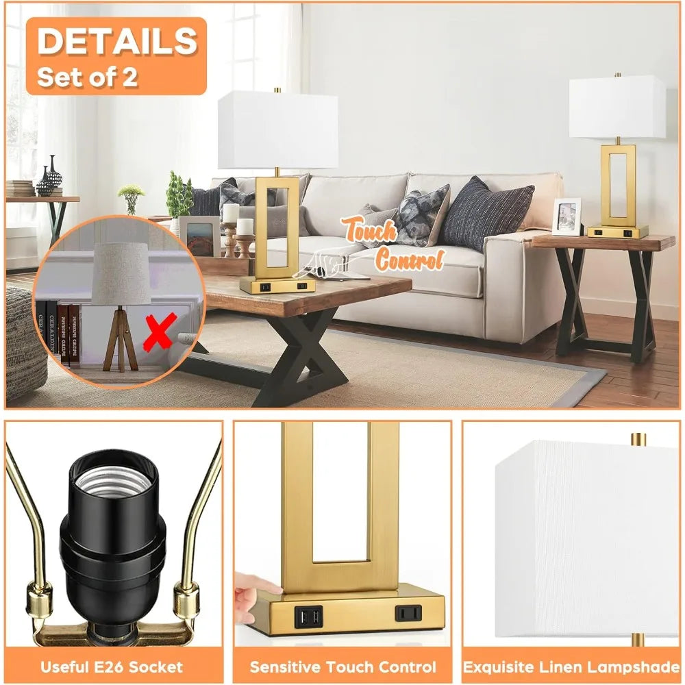 XMSJ Table Lamps Set Of 2 USB Desk Lamps With Outlet
