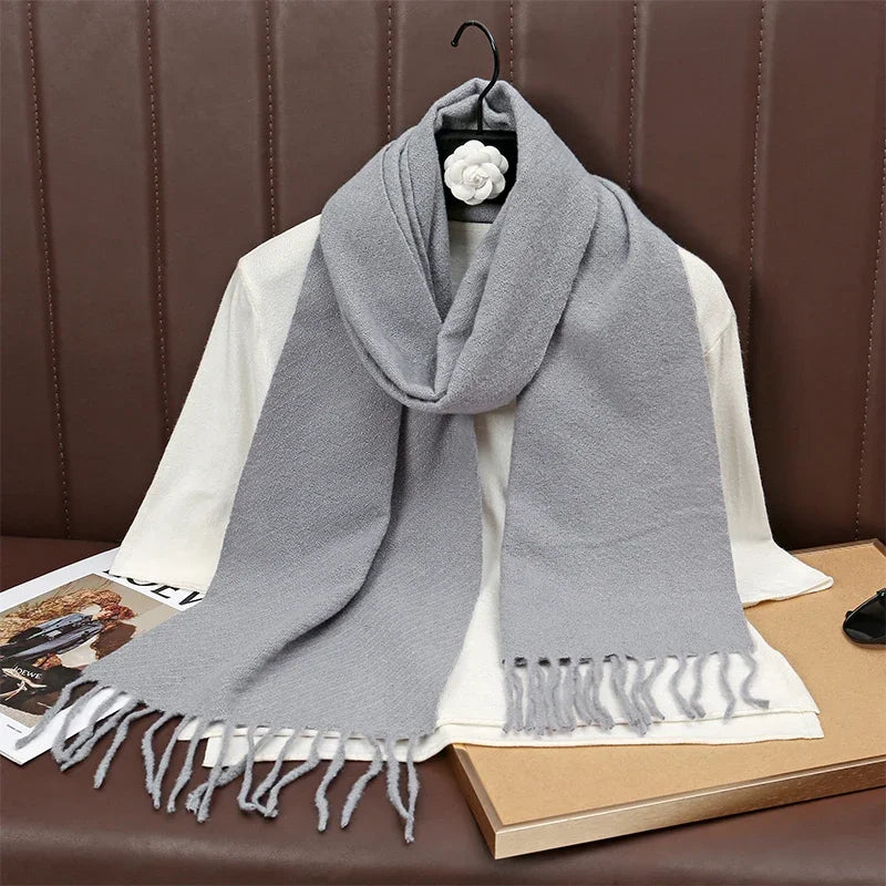 Runmeifacn Warm Cashmere Scarf For Women Solid Knit Wrap