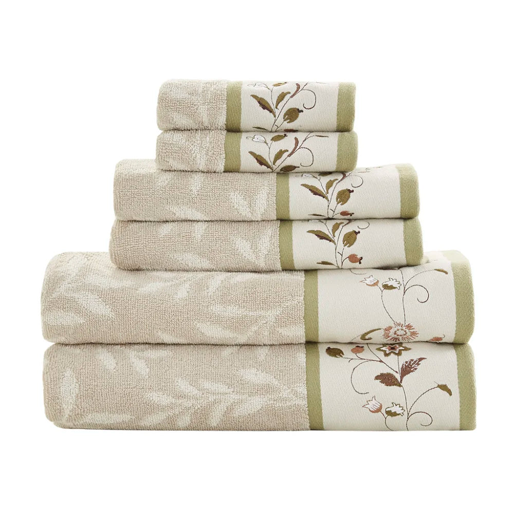 CN Hong Kong Embroidered Cotton Jacquard Towel Set 6 Piece