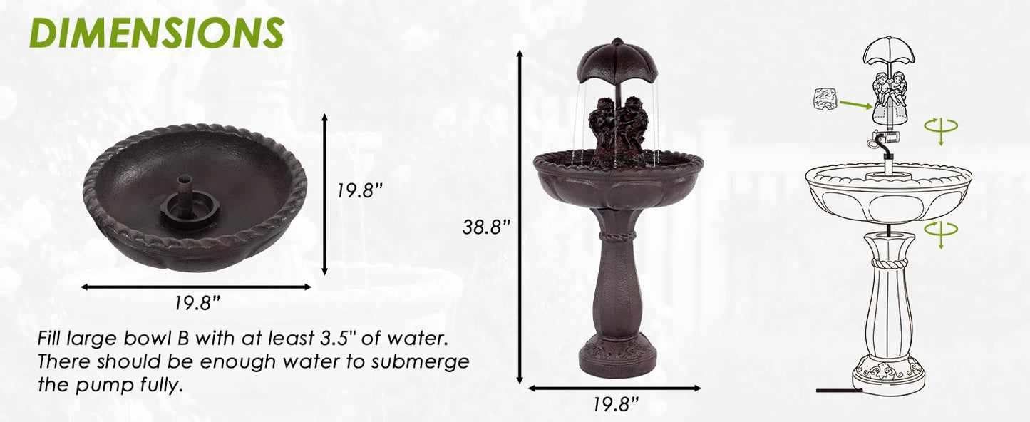 Solar Outdoor Water Fountain With Whisper Quiet Pump Cascading Waterfall