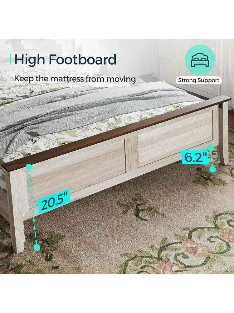 Hign-Concerned Farmhouse Bed Frame With Solid Wood Headboard