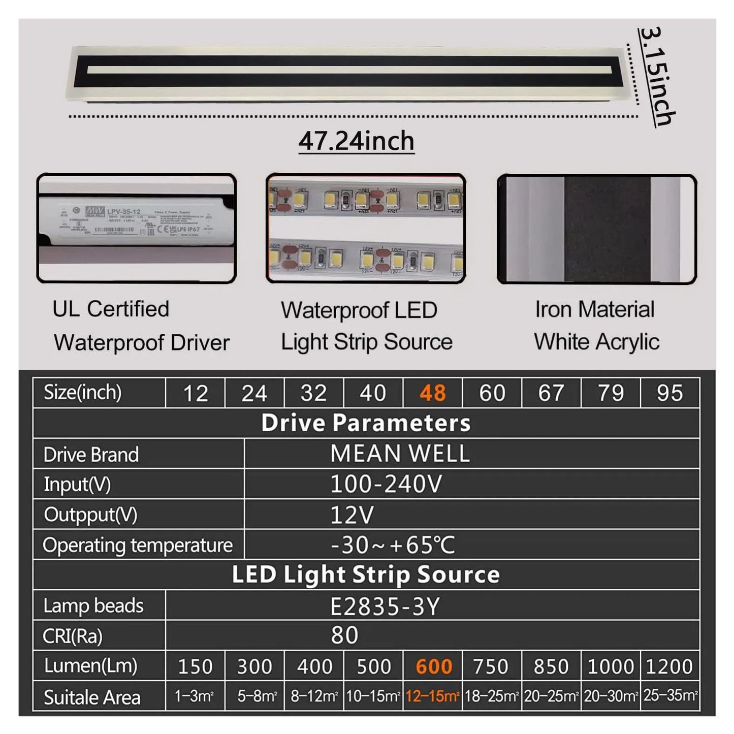 Outdoor Long Strip Modern LED Wall Light Sconce IP67