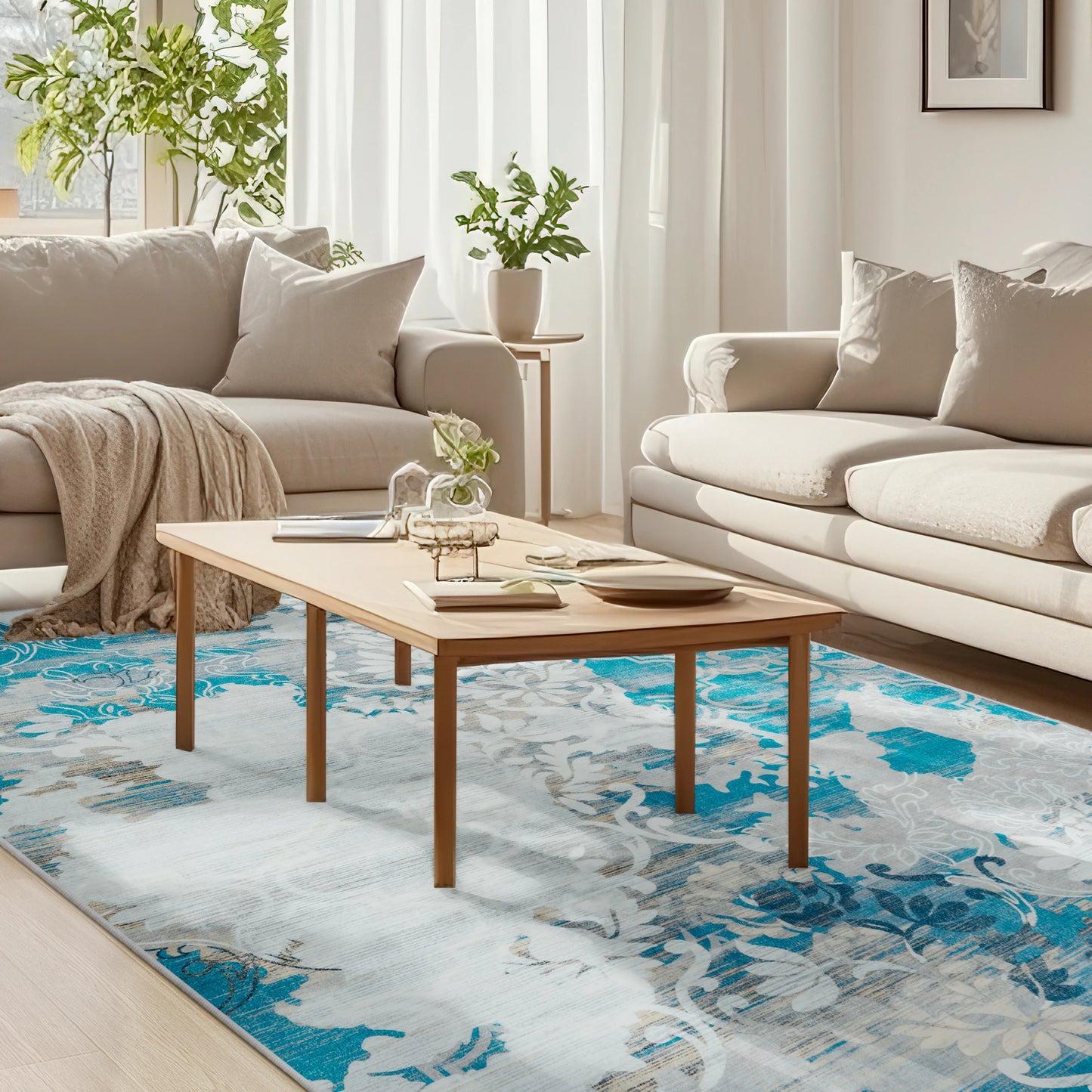 Zhejiang Floral Faux Wool Area Rug For Living Rooms