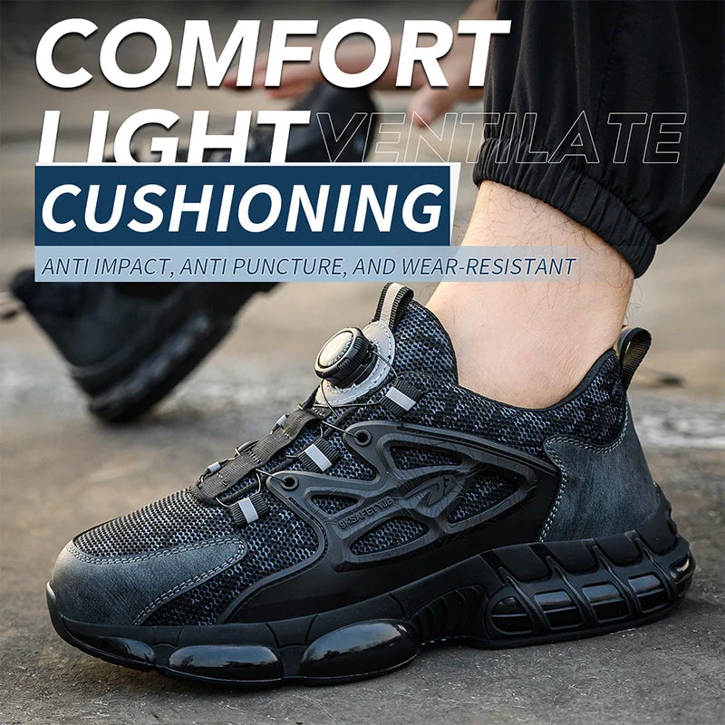 Stab Proof Work Shoes With Elastic Buttons And Lace Up