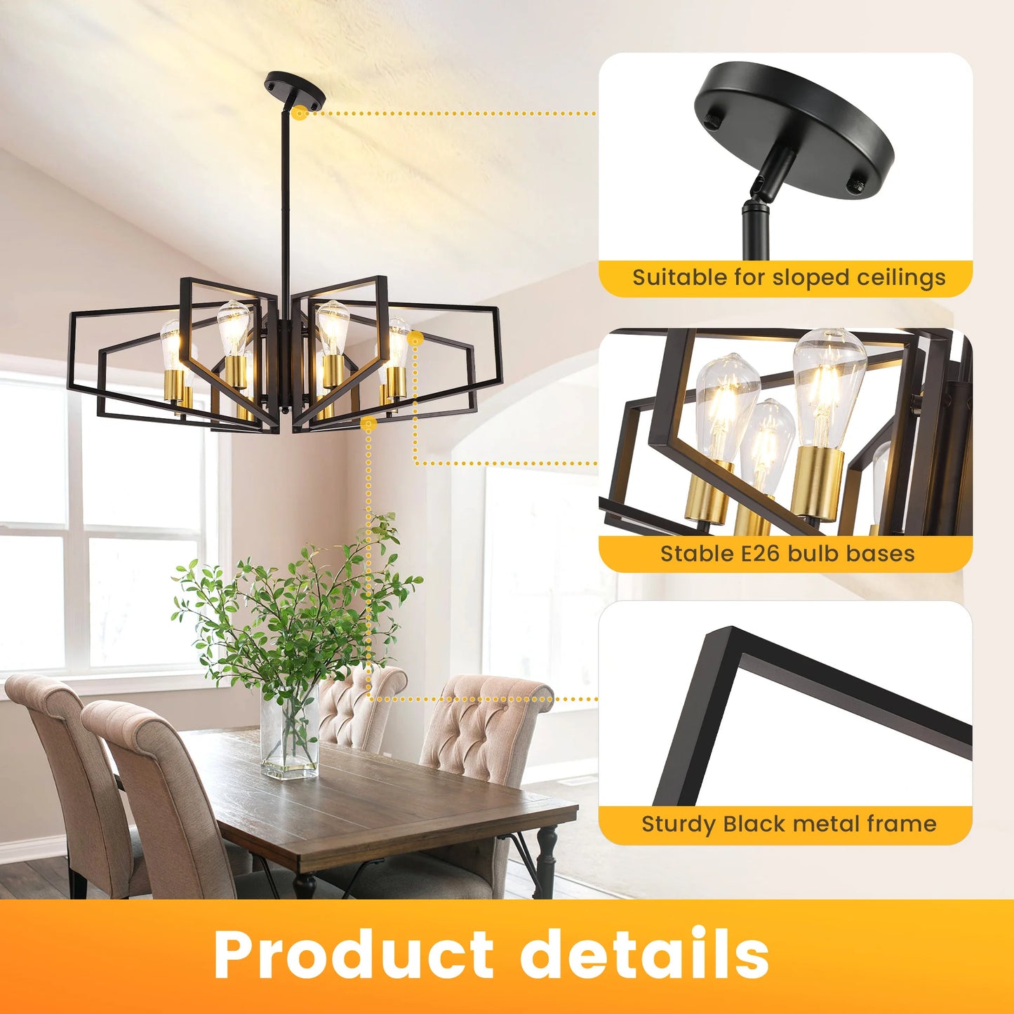 Modern Geometric Chandelier With Adjustable Height Pendant