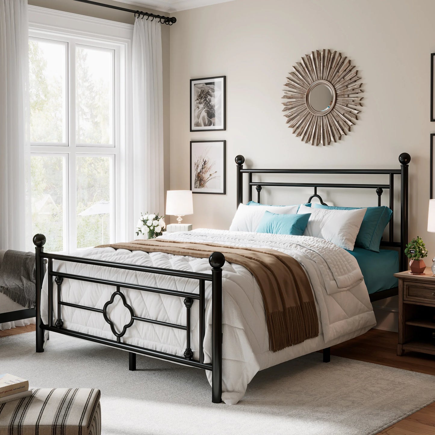 HOOMI Metal Platform Bed Frame Victorian Style Wrought Iron
