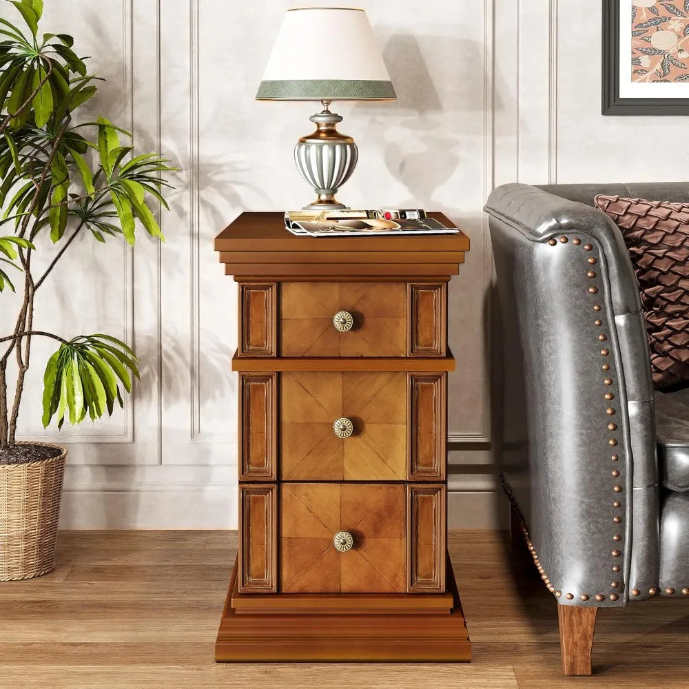 DAFIFY Vintage 3 Drawer Narrow End Table For Living Room