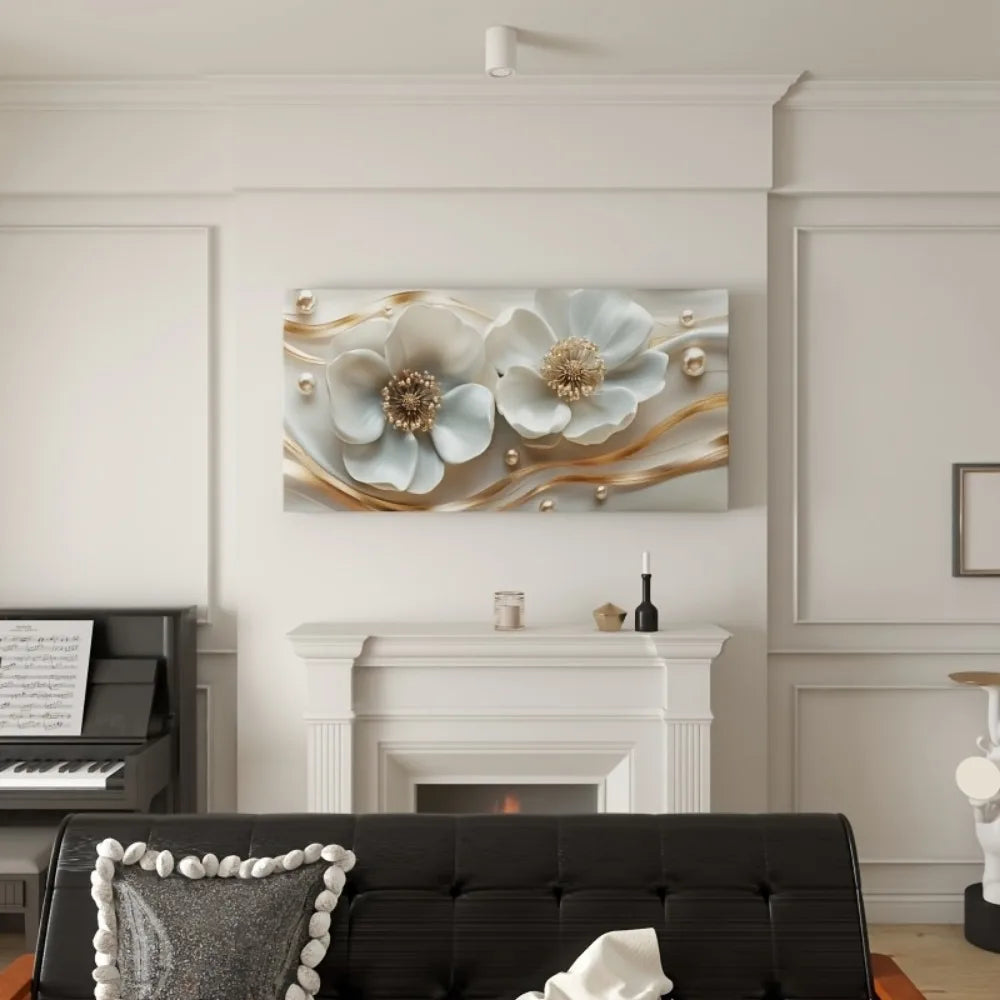 Hign-Concerned Modern Abstract Floral Canvas Wall Art Gold