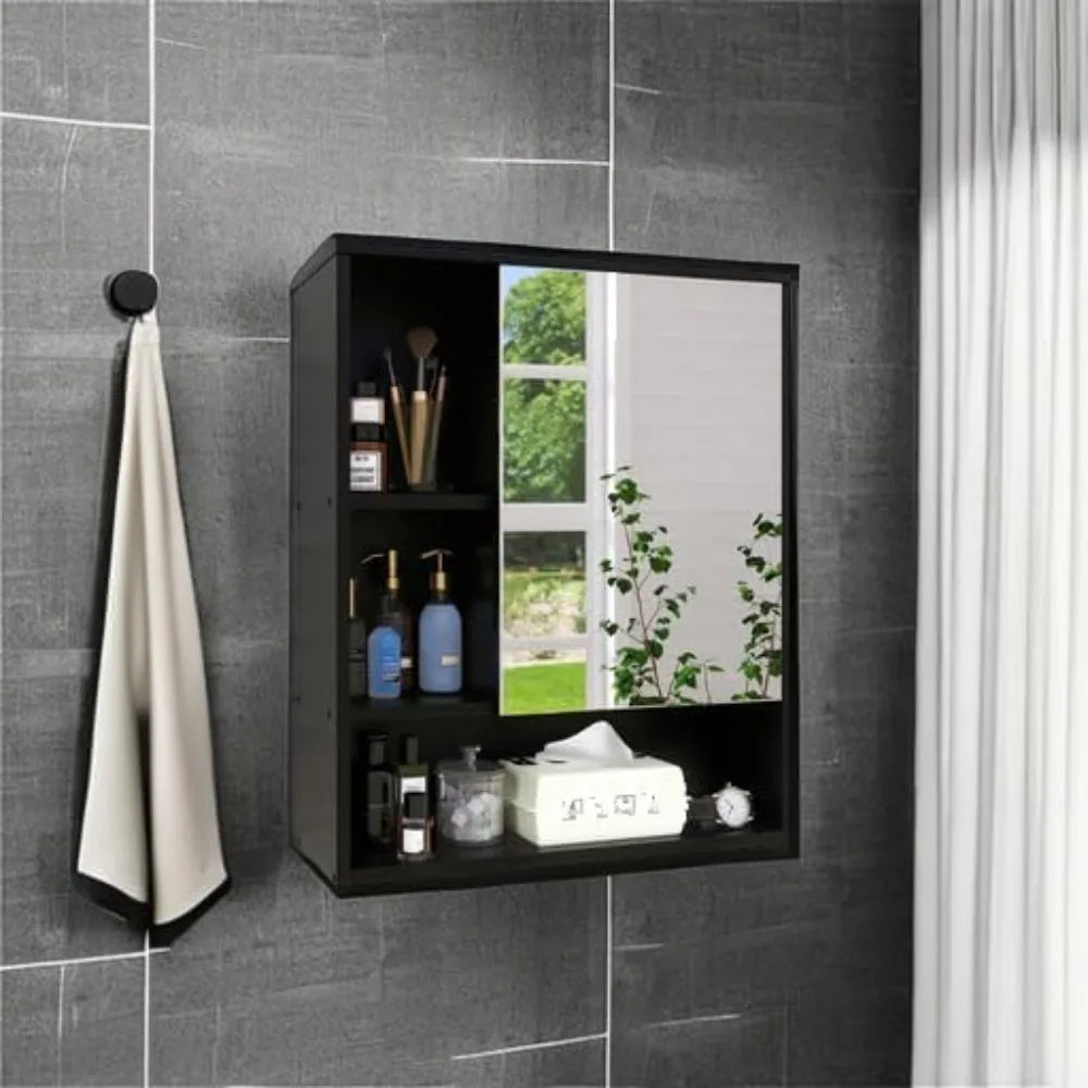 Color Bamboo Mirror Cabinet Wall Mounted Space Saver