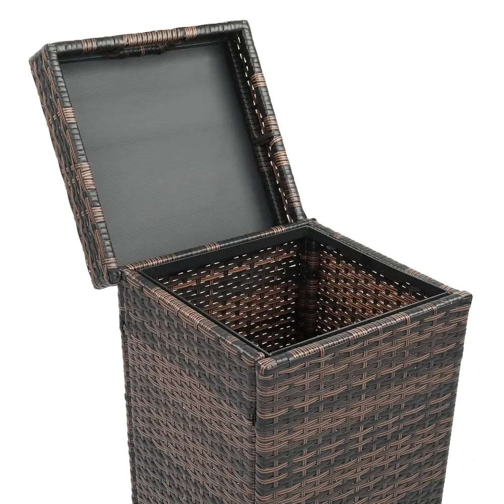 Outdoor Rattan Trash Can With Lid And Metal Frame Durable
