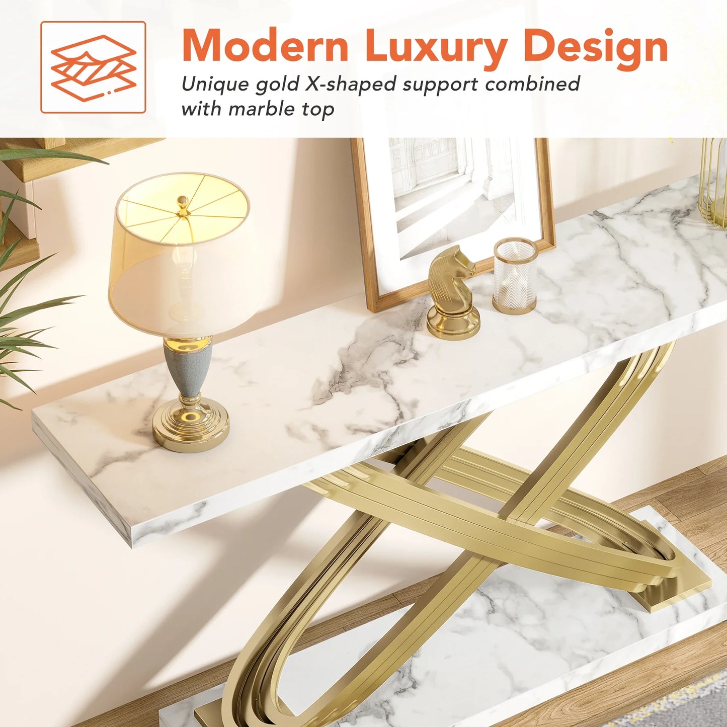 Tribesigns Modern Console Table With Faux Marble Finish For Entryway