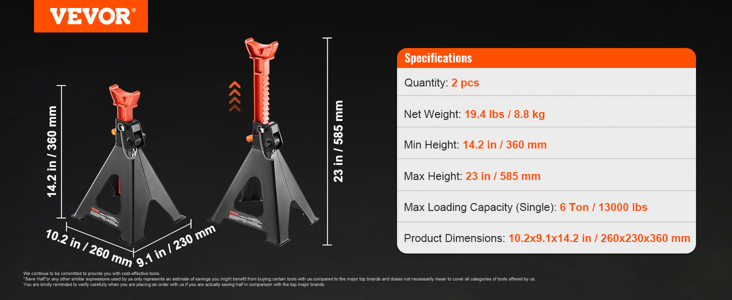 VEVOR Jack Stands 3 To 6 Ton Capacity Double Locking