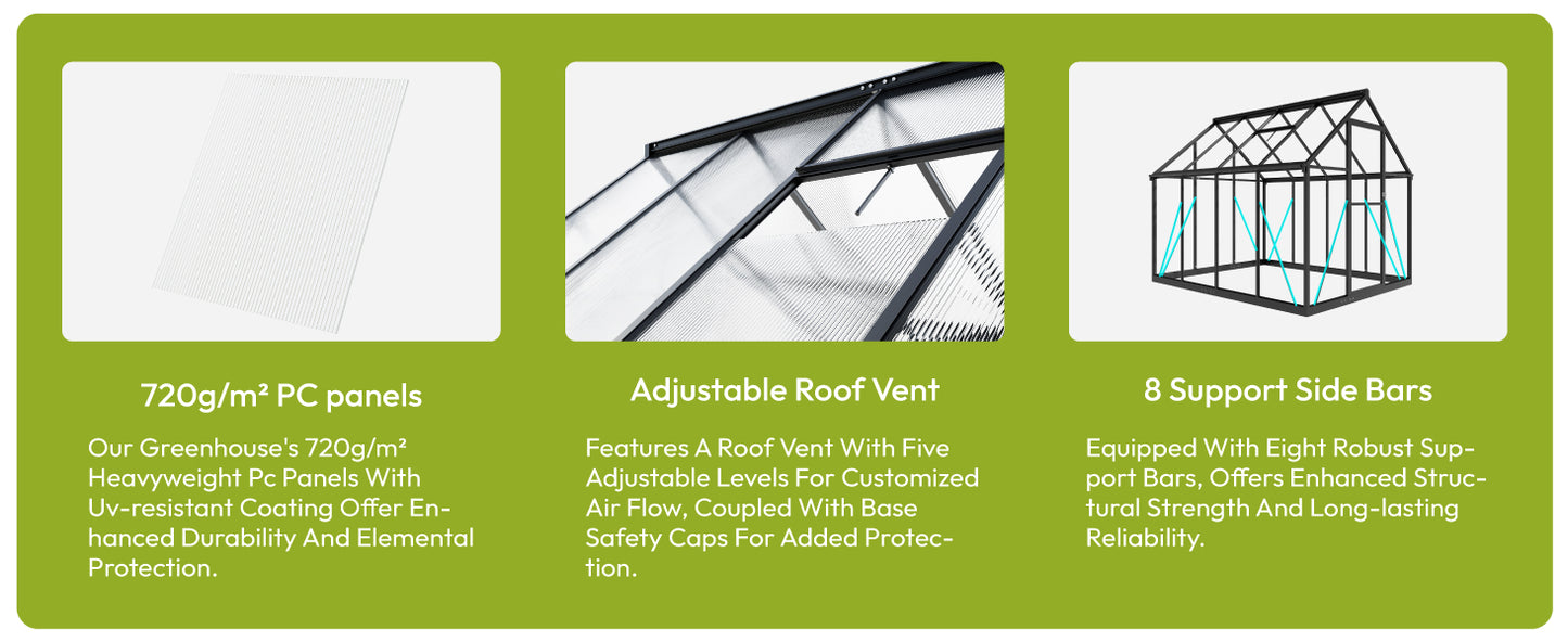 LZBEITEM Polycarbonate Greenhouse With Heavy Duty Aluminum Frame Walk-In Garden
