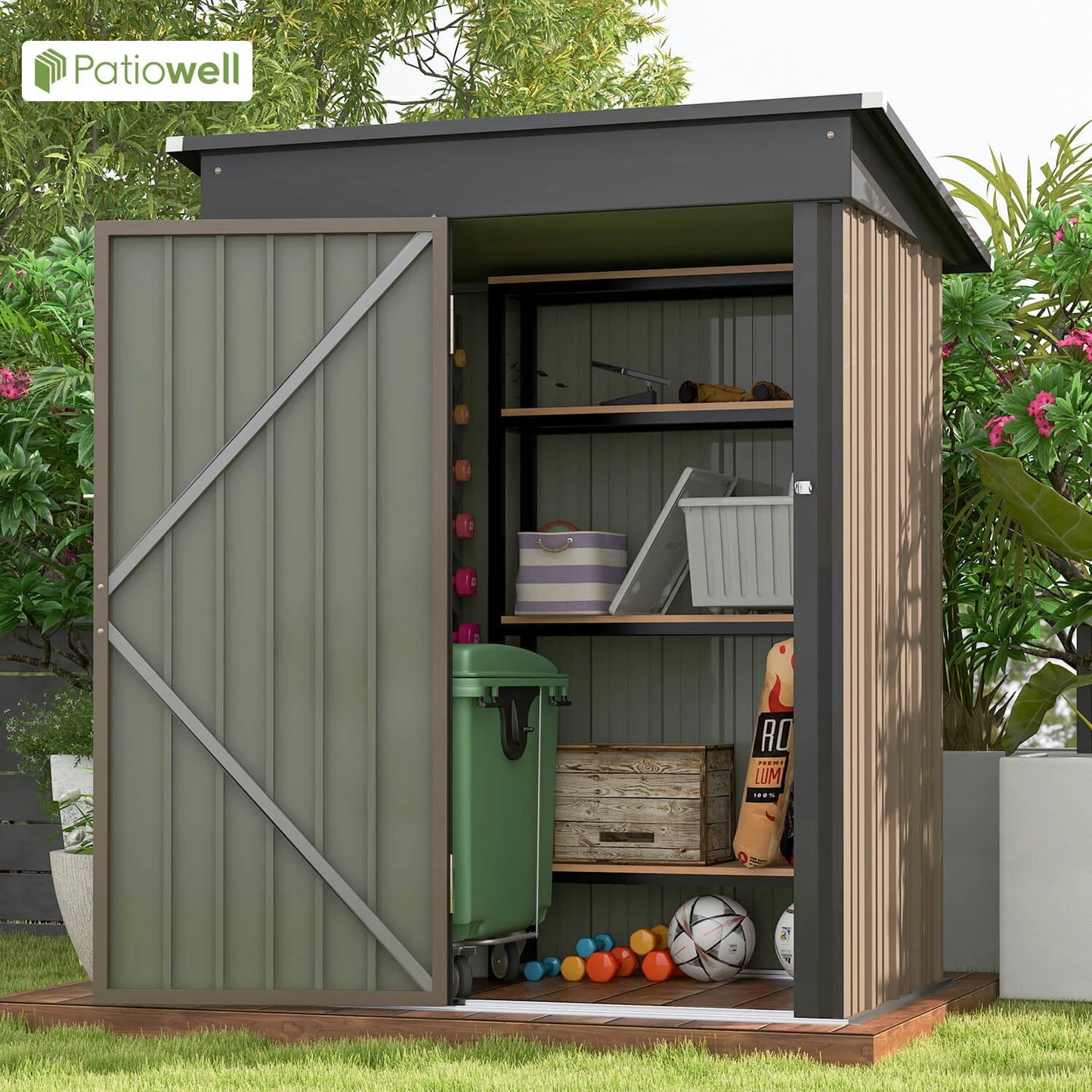 Victone Outdoor Storage Shed With Sloping Roof Lockable Door