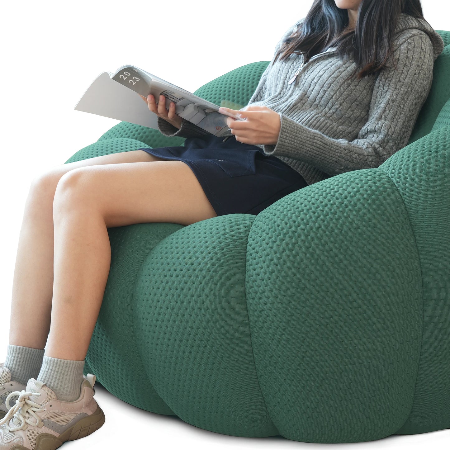 Sdorens Curved Mesh Fabric Bean Bag Sofa For Living Room