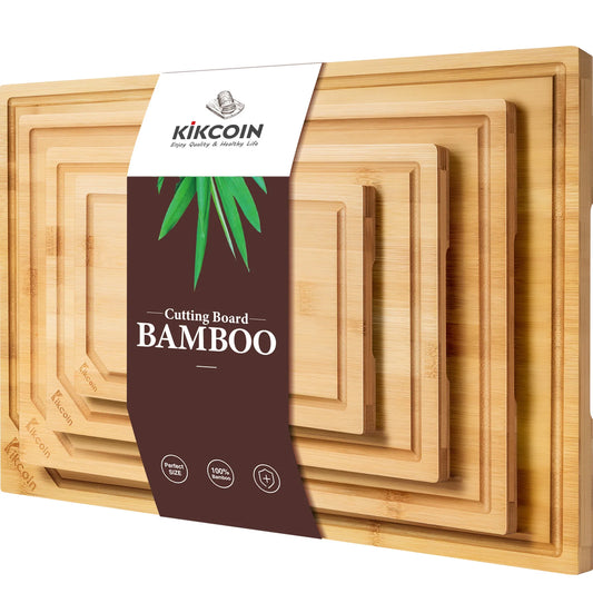 Kikcoin Bamboo Cutting Board Set With Juice Groove And Grip